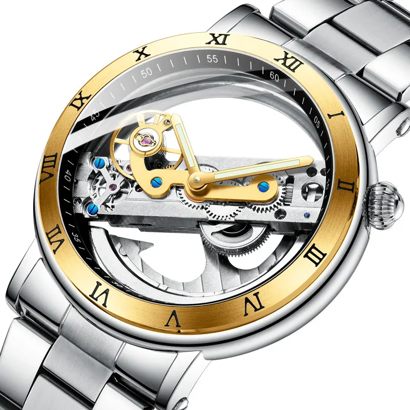 

Luxury Brand FORSINING Luminous Hands Mechanical Watch Men's Stainless Steel Band Double Side Tourbillion Wrist Watches