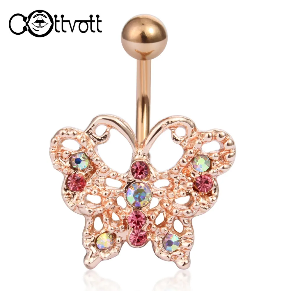 Rose Gold Color Butterfly Dangle Navel Piercing Belly Button Rings