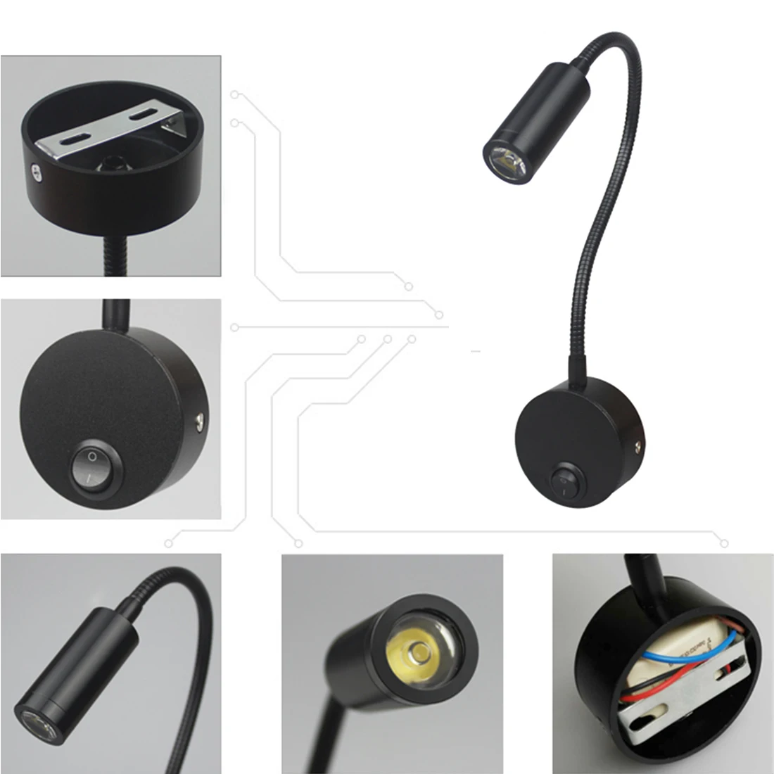 

Book Lights AC 110V/220V Flexible Home Hotel Bedside Reading Wall Light 3W LED Hoses Wall Lamp Aluminum LED Bulbs