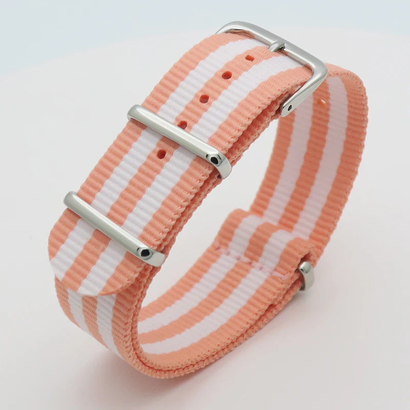 

nato nylon strap 20mm 18mm striped watch band bracelet zulu strap wristwatch fabric watchbands in 3 pink 2 white silver metal