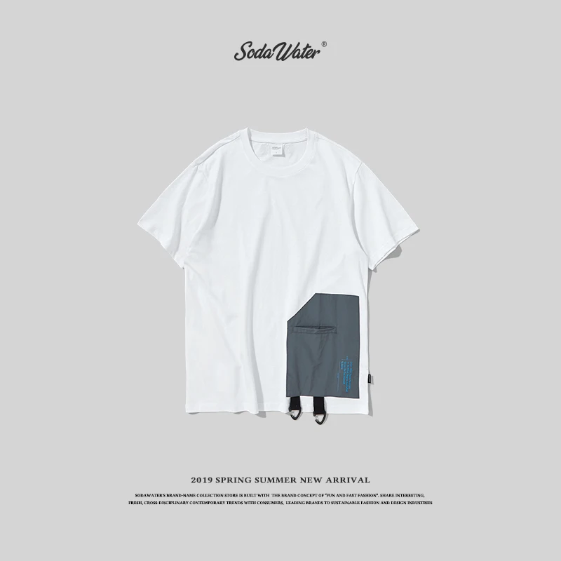 SODA WATER MEN Hip Hop Mens Clothing 2019 Patchwork Oversized Cotton T Shirt High Street Couple Short Sleeve Summer Tops 9180S