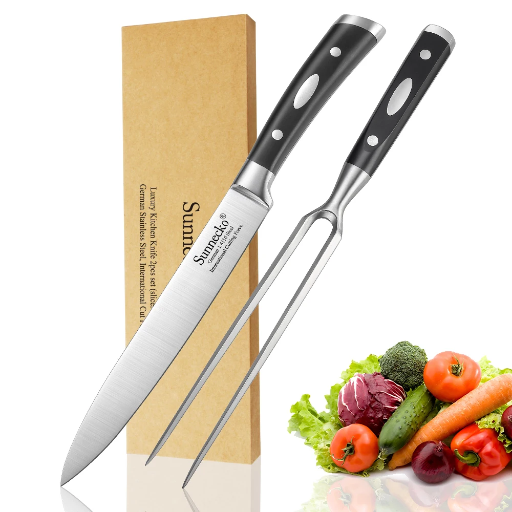 

New SUNNECKO Premium 8'' Slicing Knife German 1.4116 Steel Blade 7'' Fork ABS Handle Sharp Meat Vegetable Cutting Kitchen Knives