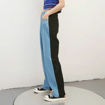

WQJGR High Waist Jeans Women Full Length Spliced Fashionnova Harem Pants Women Button Zipper Fly Boyfriend Jeans for Women