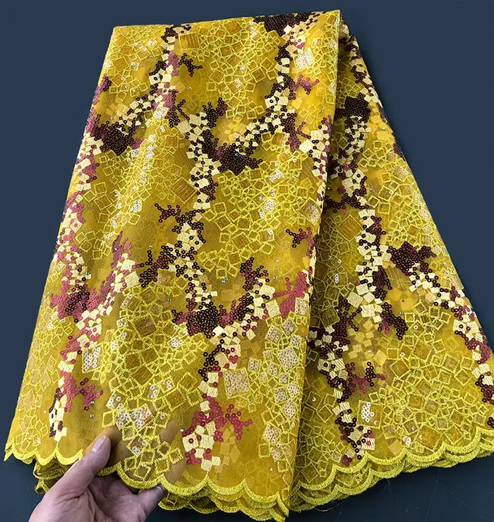 5 ярдов африканская французская кружевная ткань в нигерийском стиле Тюль Буба ткань дизайн гораздо лучше качества, чем другие магазины wise choice - Цвет: Yellow