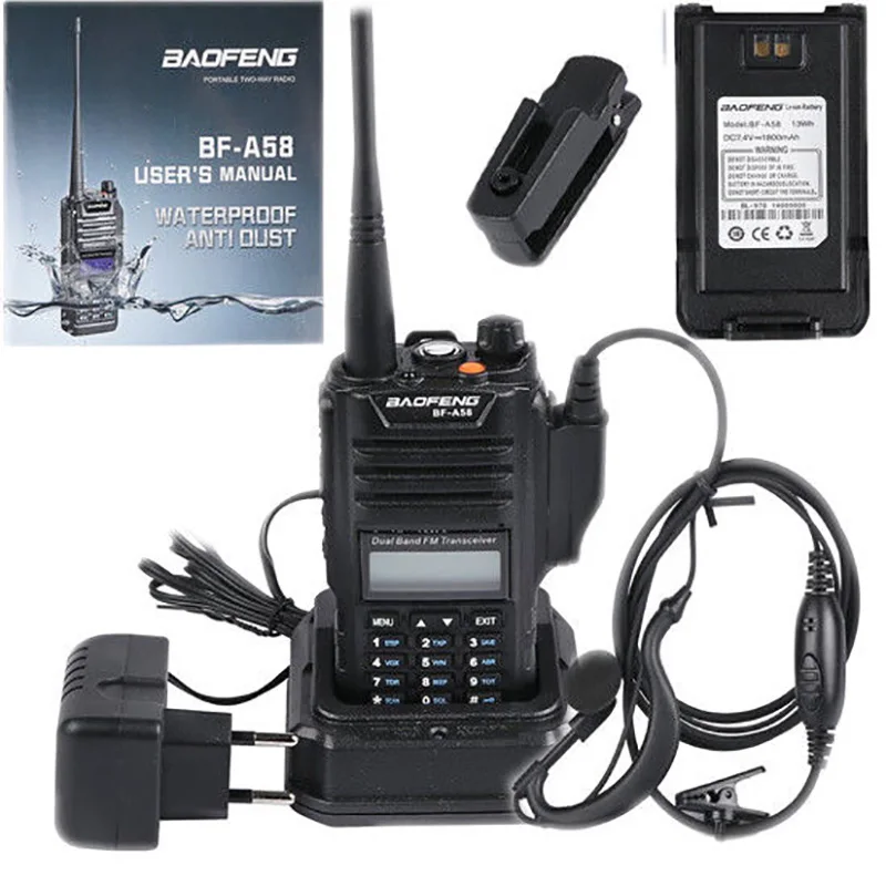 

Baofeng BF-A58 Walkie Talkie IP67 Waterproof UHF VHF 136-174MHz 400-520MHz Dual Band Two Way Radio Station Transceiver