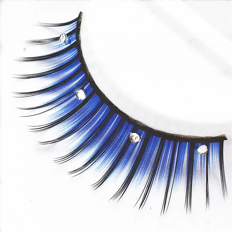 1 pairs Blue Rhinestone Crystal straight exaggerated stage false
