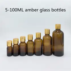 5 мл 10 мл 15 мл 20 мл 30 мл 50 мл 100 мл amber Стекло бутылки Флаконы эфирное масло бутылка с золотой колпачок бутылочки с духами 500 шт