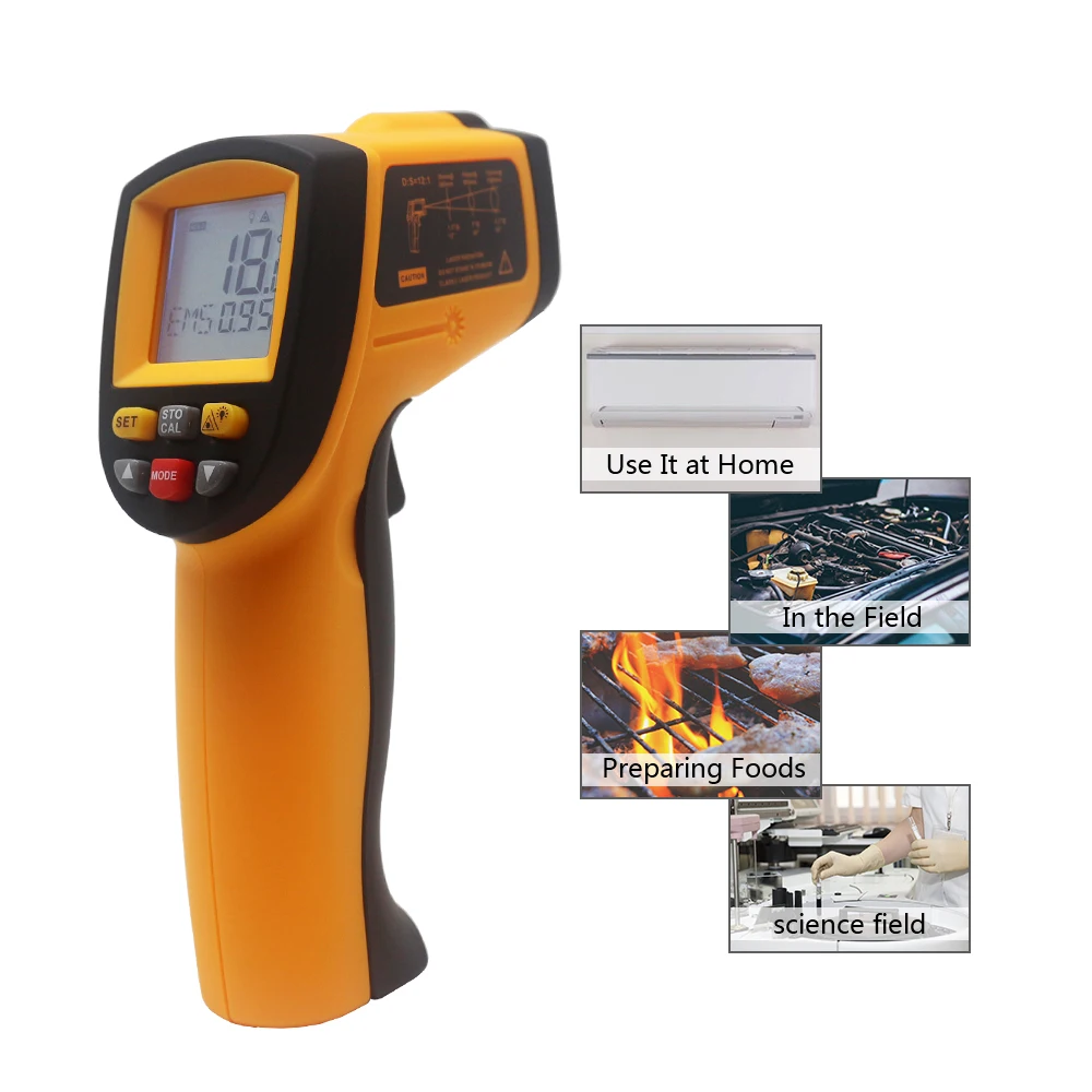 Digital Infrared Thermometer Non-Contact Pyrometer IR Thermometer  Industrial Kitchen BBQ Bakery Laser Temperature LCD Termometro(HT650A -50C  to 380C) 