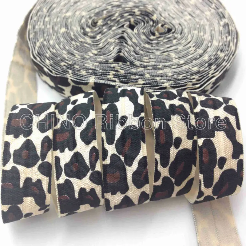 

10 yards Good Quality 5/8" Leopard Print Fold Over Elastic Cheetah FOE Ribbon DIY Hair Accessories Webbing Wristband Bracelet