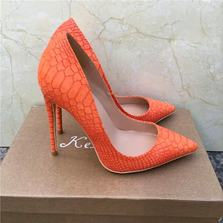 

2019 Fashion free shipping new Orange python snake leather Poined Toe Stiletto high heel shoe pump HIGH-HEELED SHOE dress shoes