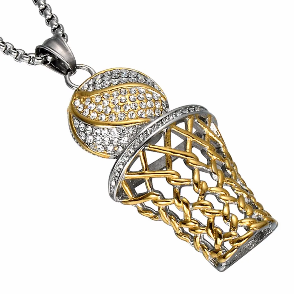 

Men's Basketball Pendants Necklaces Gold Stainless Steel Full Rhinestone Hiphop Sports Necklace for Men Jewelry Drop shipping