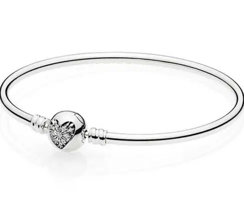 

Original 925 Sterling Silver Pave Icy Pattern Heart Of Winter Clasp Chain Basic Pandora Bracelet Fit Women Bead Charm Jewelry