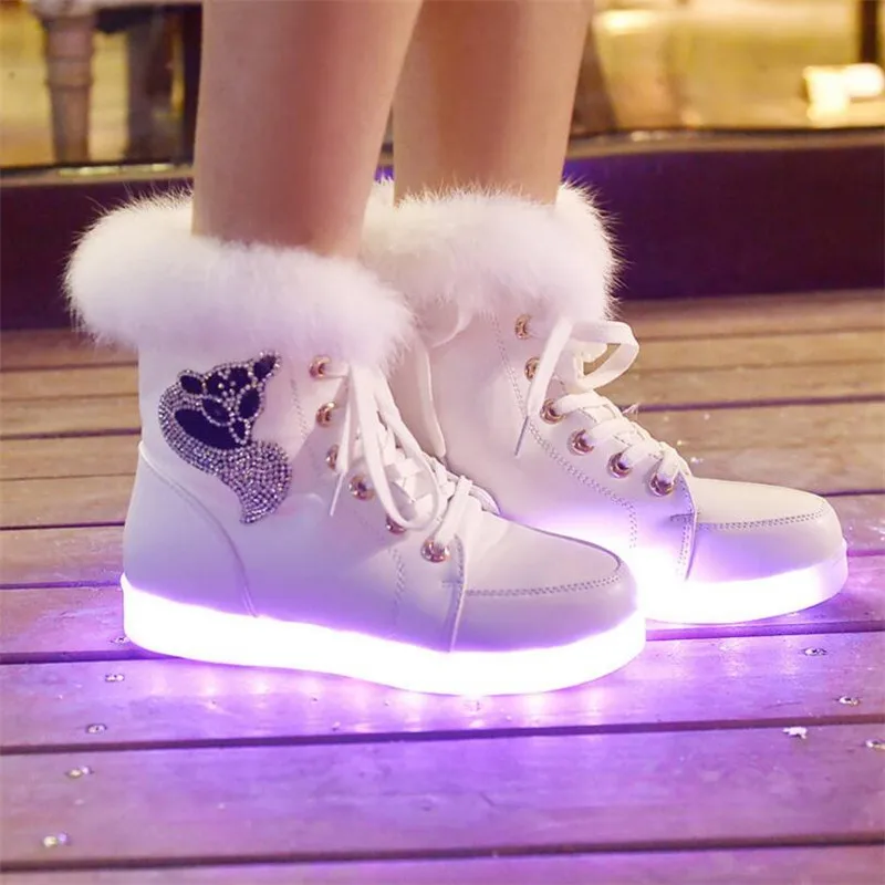 

New Style Hot-selling Luminous Shoes Gennuine Leather Fluorescent Snow Boots LED Lights Usb Rechargeable Shoes