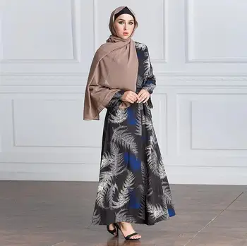 

2018 New Muslim robe Paris bead ethnic Middle East printing long-sleeved splicing dress plus size 7XL a645