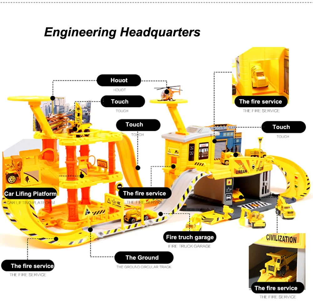DIY сборка железных дорог гоночных треков набор автомобилей Игрушки транспортные средства Автостоянка/пожарная помощь/полицейский участок детские игрушки