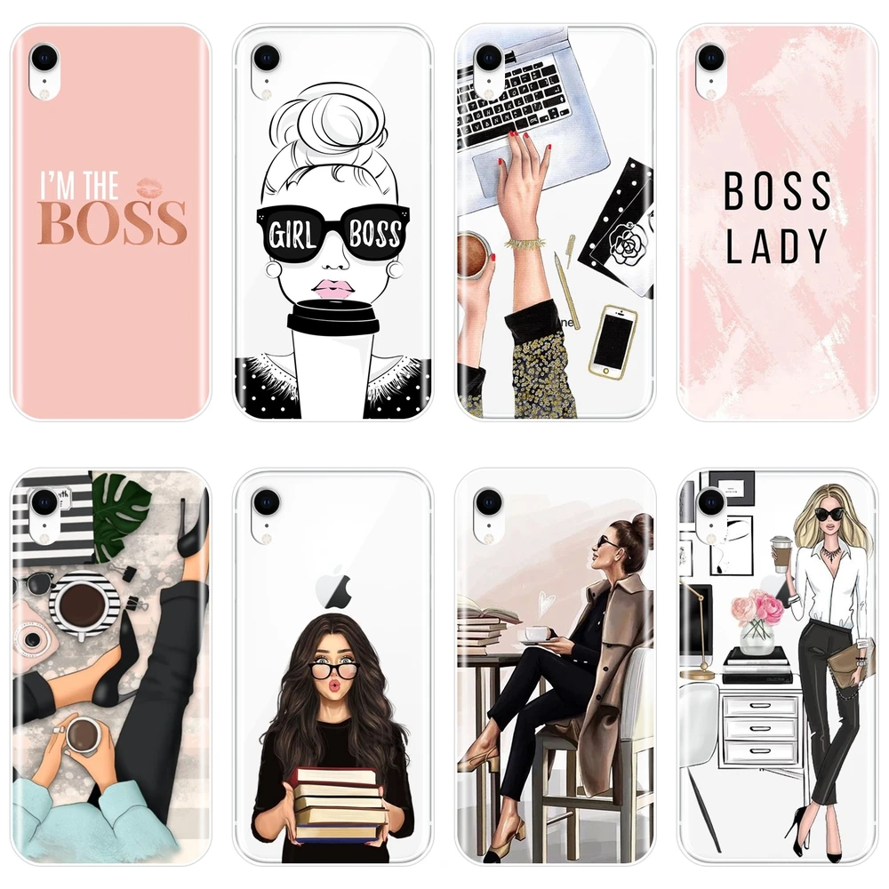 Phone Case For iPhone X XR XS MAX 8 7 6S 6 S Soft Silicone Girl Boss Pink Women Cartoon Back Cover Plus |