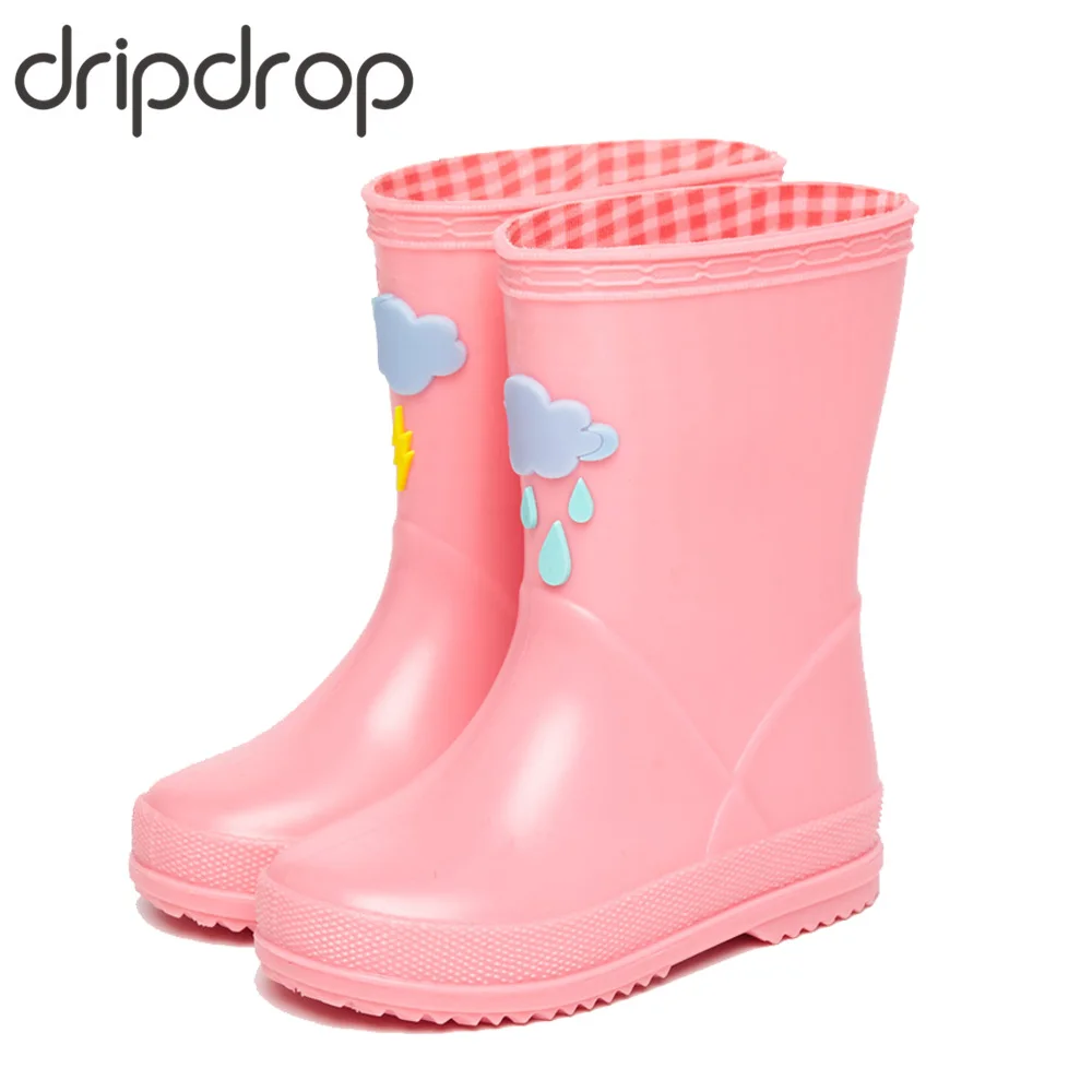 DRIPDROP Kids Rain Boots for Girls Boys Toddler Children Waterproof PVC