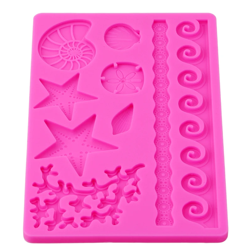 

New Silicone Mold Underwater World Conch Shell Mould 3D DIY Practical Wave Star Fondant Cake Decoration Embossing Mold 994790