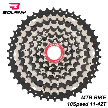 

BOLANY MTB Bike Freewheel 10 Speed Cassette Gear 11-42T Wide Ratio Steel Black silver 10s Sprocket Mountain Bicycle Accessories