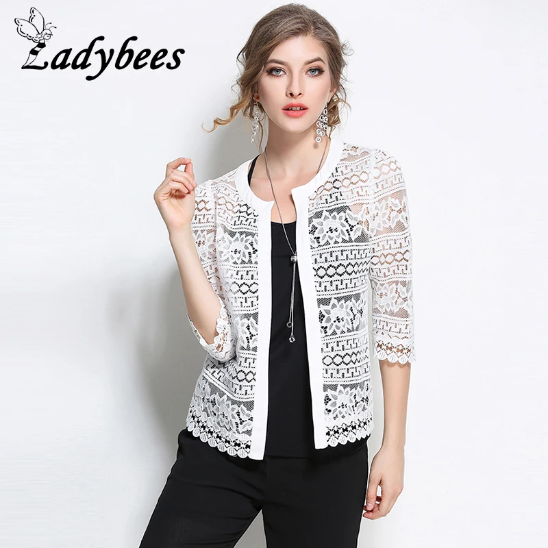 

Willstage Women Lace Cardigans L - 5XL Plus Size Jacket 2018 Spring Fashion Sexy Crochet Hollow Out Slim Casual Casaco XXXL Tops