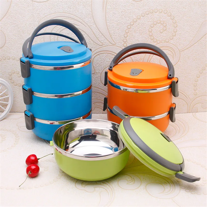 3 Layers Portable Lunch Box for Kids Thermal Food Container Insulated