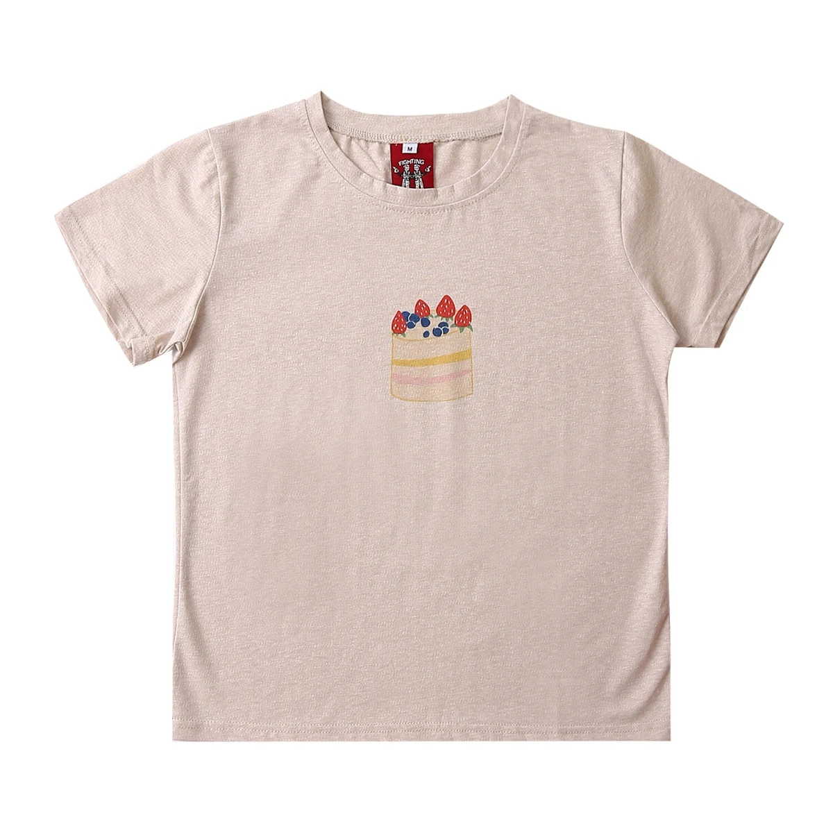

Korean Fashion Women T-shirt Crew Collar Short Sleeve Femme Summer Tshirts Cotton Strawberry Cake Printed Girl's Basic Tee Tops