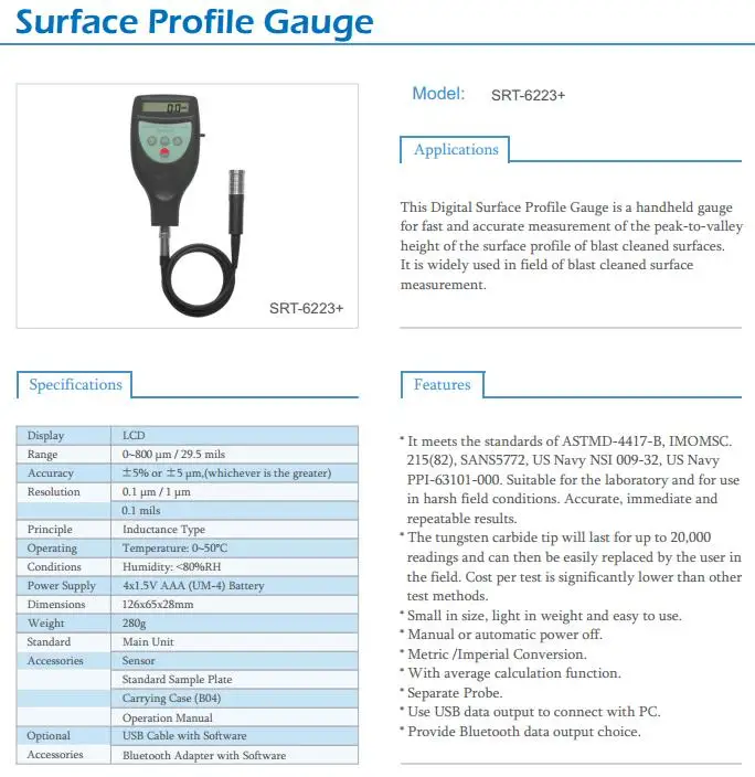 SRT-6223+ цифровой прибор для измерения профиля поверхности шероховатости метр w/0~ 800 мкм диапазон измерения