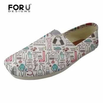 

FORUDESIGNS Fashion Canvas Women Flats Shoes Cute Nurses Printed Summer Women's Loafers Casual Slip On Shoes for Female Zapatos