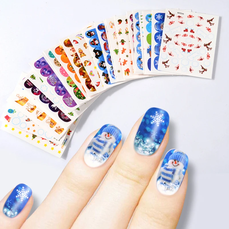

45 Sheets Mixed Nail Stickers Christmas Pattern Water Decals For Girls Snowflake Santa Nails Art Decorations Transfer Sticker