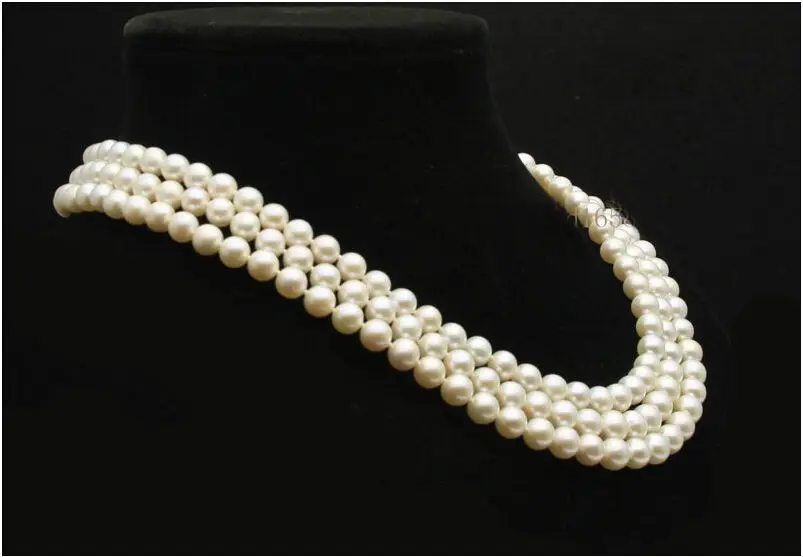 

Beautiful 14KGP 3 Rows 8-9mm Natural White Akoya pearl Necklace 18"19"20" r a(5.18)