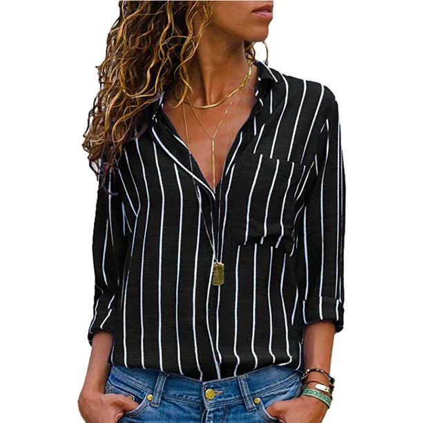 Aliexpress.com : Buy Black Red Striped Blouse Womens Tops And Blouses ...