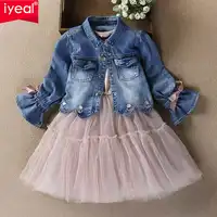 IYEAL Newest 2019 Spring Autumn Baby Girls Clothes Sets Denim Jacket+TUTU Dress 2 PCS Kids Suits Infant Children Clothing Set