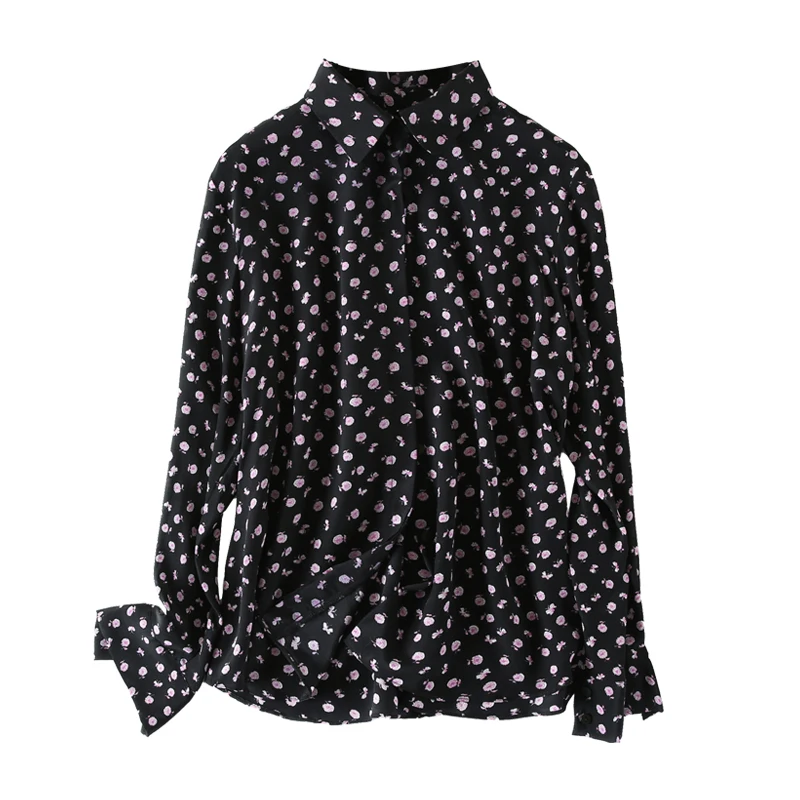 

100% natural silk Blouses OL floral print Long Sleeve Real Silk Blouse Tops for women Office Wear Shirts work Blouses