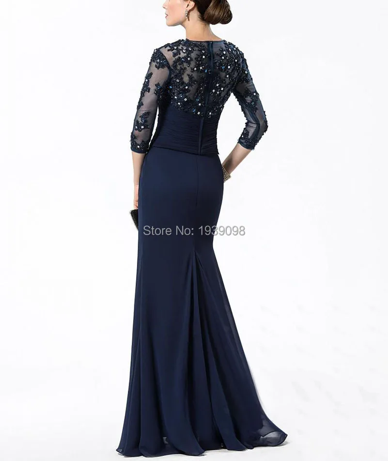 Lace 2015 Hot Sale Half Sleeve Mermaid Beaded Chiffon Formal Evening Mother of the Bride Groom Dresses With Applique Beads A-line Prom Gowna.jpg