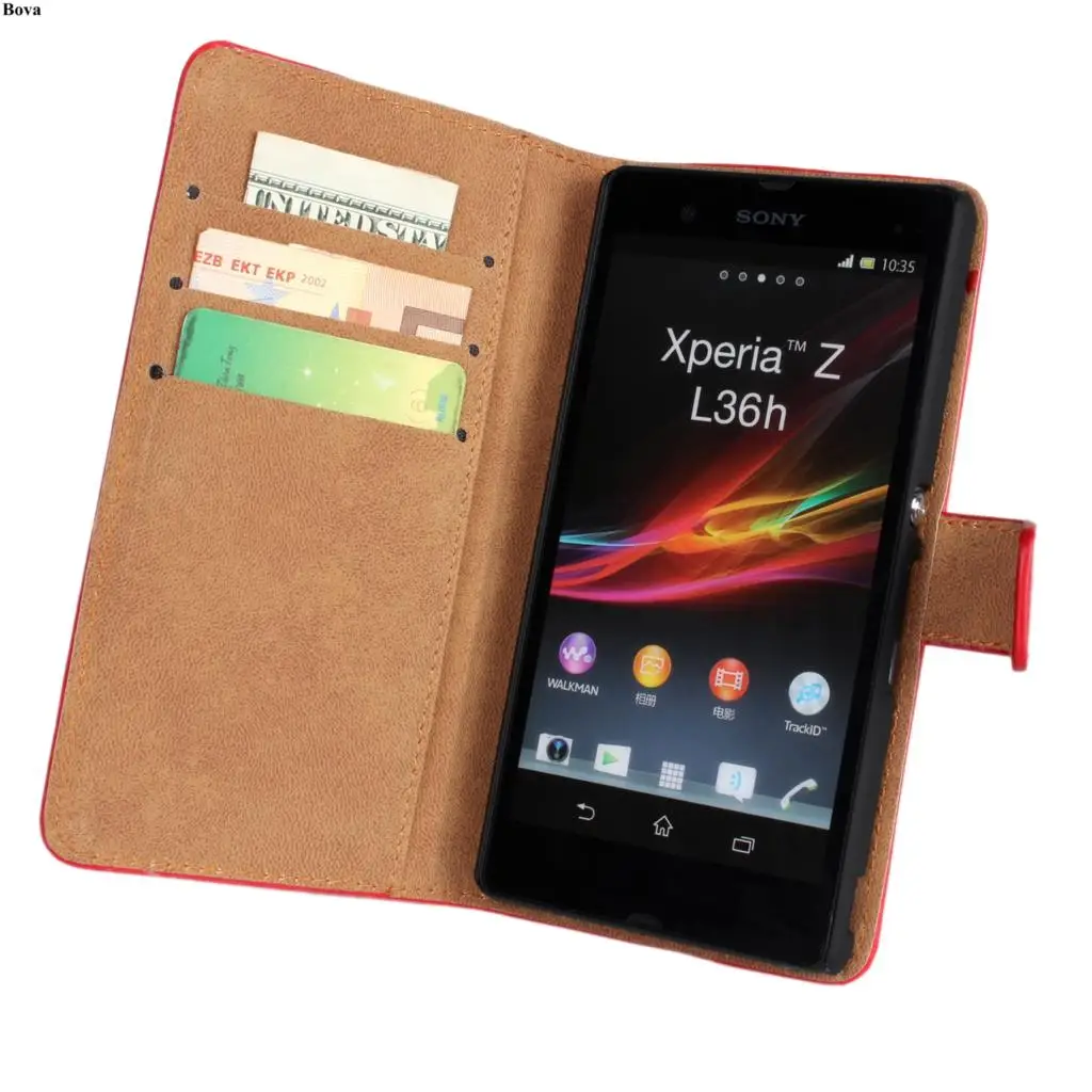 Премиум кожаный чехол книжка с бумажником для Sony Xperia Z L36h C6602 C6603 отделениями карт