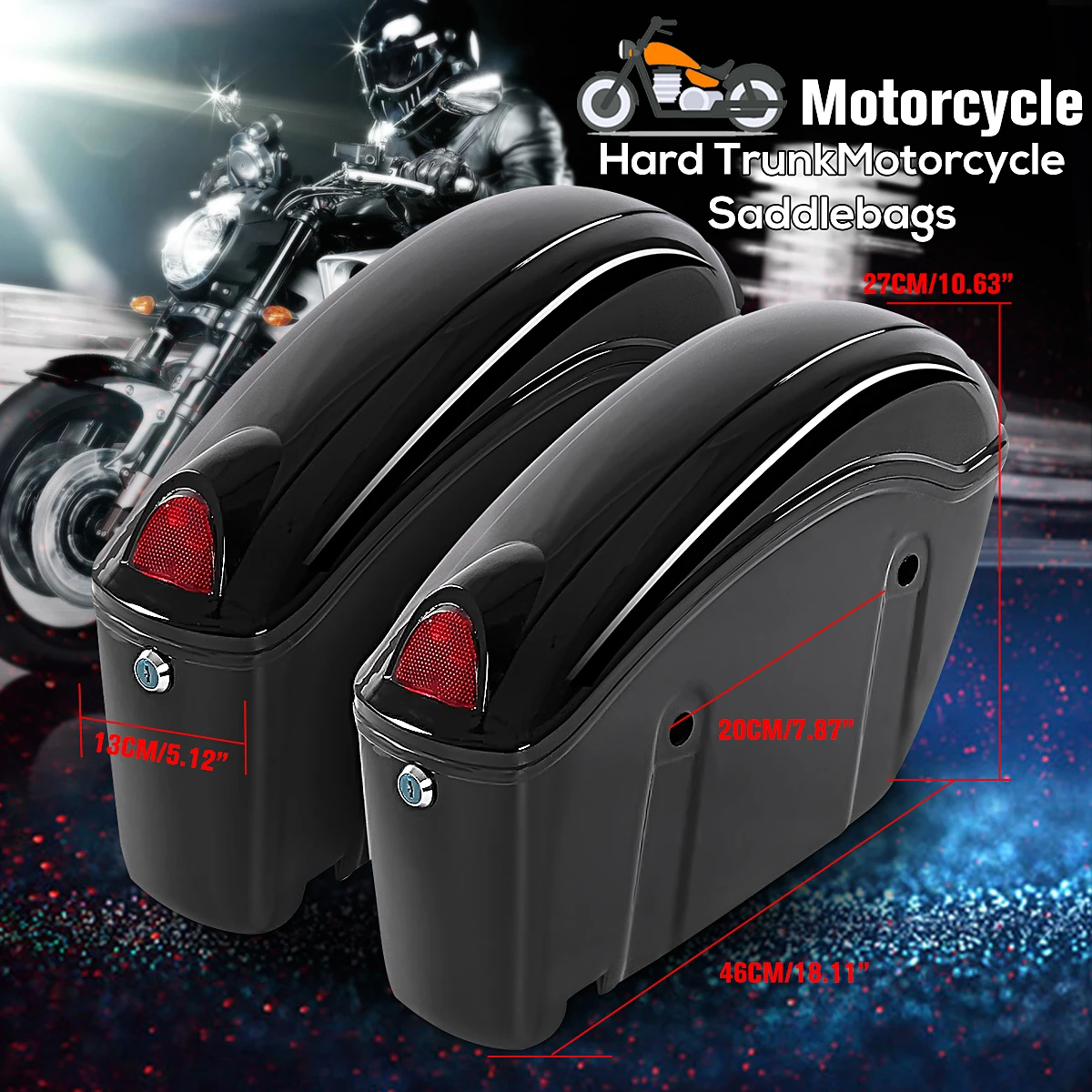 2Pcs 26L Waterproof Motorcycle Bag Luggage Hard Trunk Saddlebags Sade Case for Motorbike Tool ABS Hard