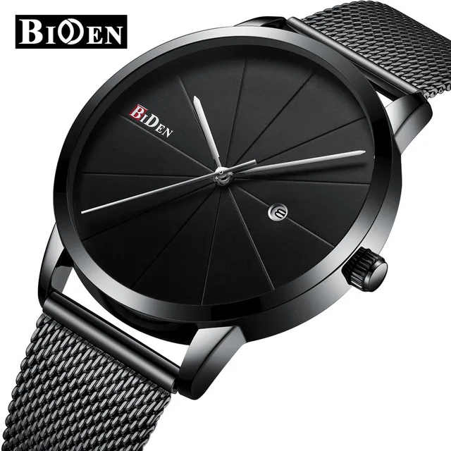 

BIDEN New Fashion Men's Sport Watches Mens Clock Top Brand Luxury Full Black Steel Quartz Watch For Men Gifts Relogio Masculino