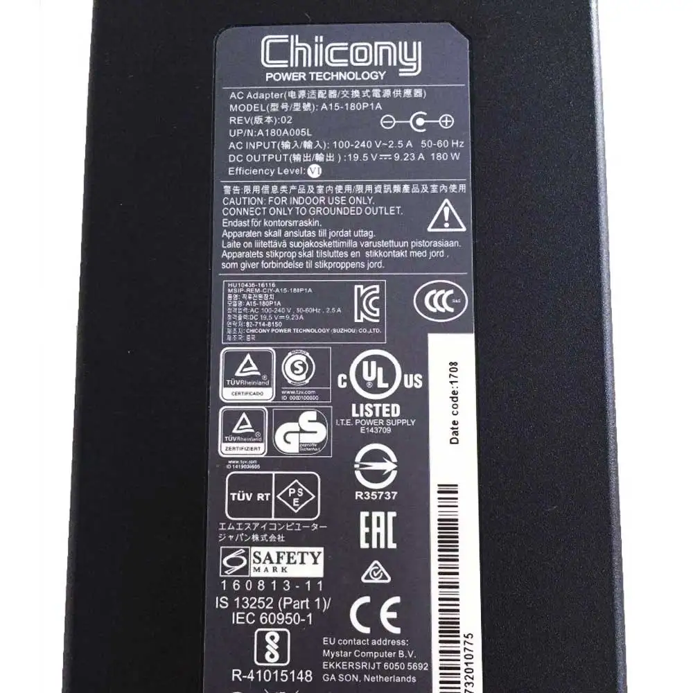 Original 180 W 19,5 V 9.23A cargador de ordenador portátil adaptador de poder para MSI GE72VR GS63VR Chicony A15-180P1A A180A005L - 3