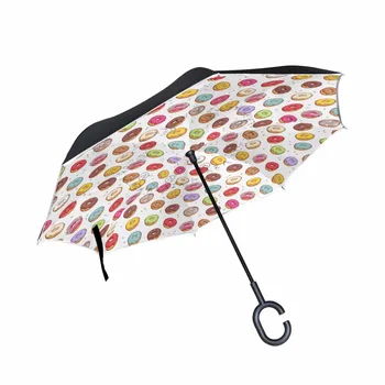 

Doughnut Umbrella C-Hook Windproof Reverse Umbrellas Long Shank Double Layer Creative Self Stand Rain Protection Umbrella