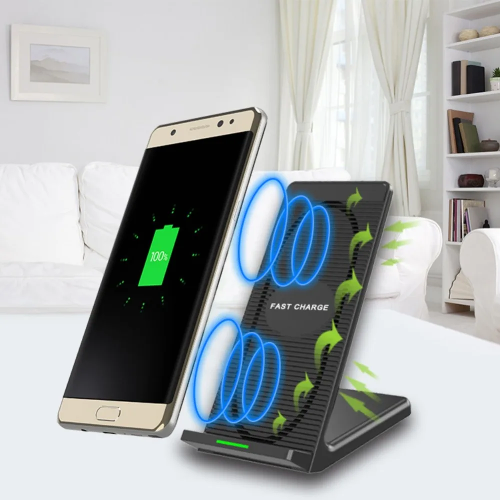 Double Coils Qi Wireless Fast Charger Quick Wireless Charging Adapter Stand Rack With Cooling Fan For iPhone 8 X Samsung S8 Double Coils Qi Wireless Fast Charger Quick Wireless Charging Adapter Stand Rack With Cooling Fan For iPhone 8 X Samsung S8