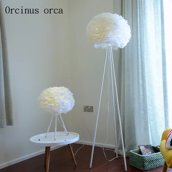 

Nordic modern simple feather floor lamp living room bedside study warm romantic creative white floor lamp free shipping