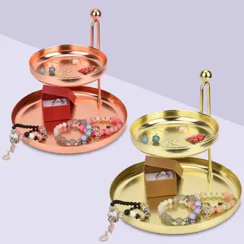 

Double Layers Metal Jewelry Cosmetic Display Tray Organizer for Earings Rings Golden Rosy Golden Jewelry Rings Earring Holders
