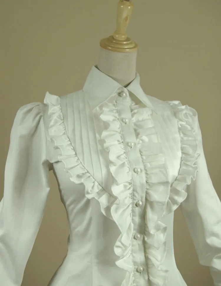 Весенняя женская белая рубашка с рюшами, винтажные викторианские рубашки, женская готическая блузка с ласточкиным хвостом, костюм Лолиты