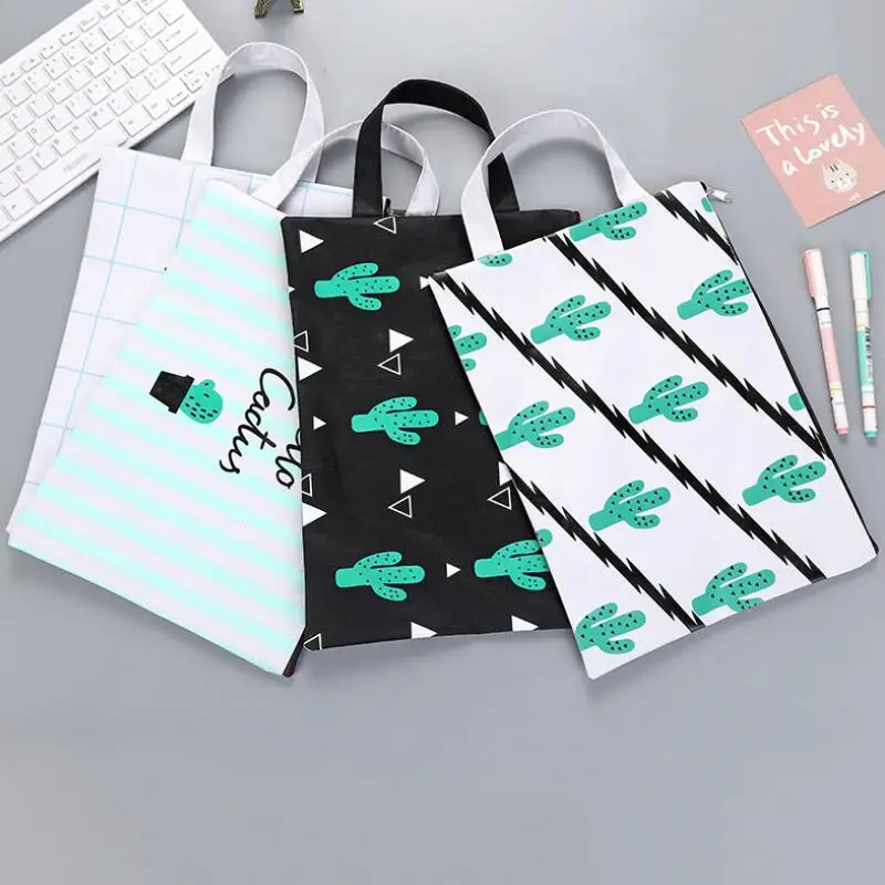 

10pcs/lot hello cactus series multi-function storage bag A4 size oxford cloth with zipper file bag documents bag stationery