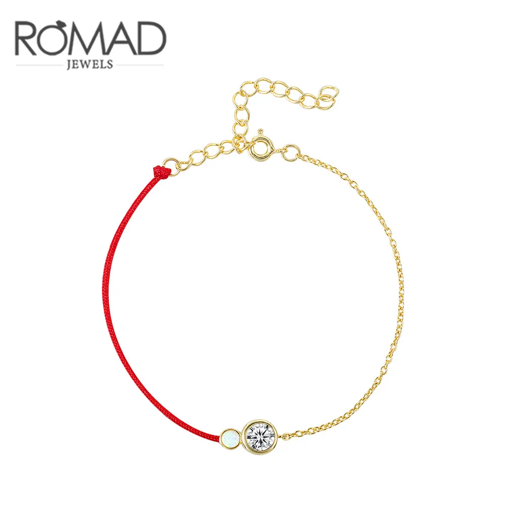 

ROMAD Red Rope Bracelet Round Cubic Zircon Opal Charm Friendship Bracelets & Bangles for Women Wedding Party Jewelry Gift R4