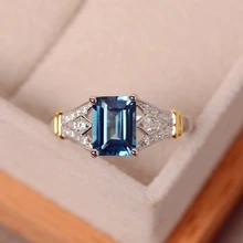 Женские роскошные серебряные кольца с голубым квадратным кристаллом AAA кубического циркония для женщин, обручальное кольцо с большим камнем, ювелирные изделия