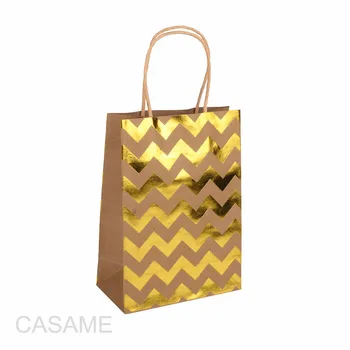 

gold silver heart chevron Kraft paper Gift bag handle Festival jewelry favor bags wedding birthday party gift package Wrapping