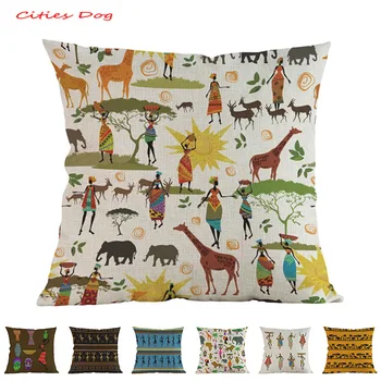 

Africa Cartoon geometry pillowcase cushion cover African Impression Exotic Linen cojines decorativos para sofa pillow cover