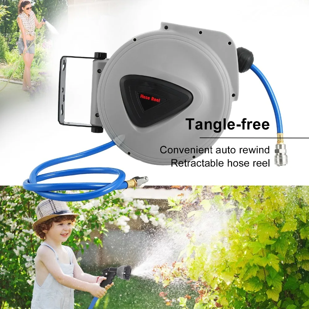 

Retractable Air Hose Reel With 1/4 NPT Quick Connector 20M 180 Degree Swivel Air Hose Wall Mounted Auto Rewind