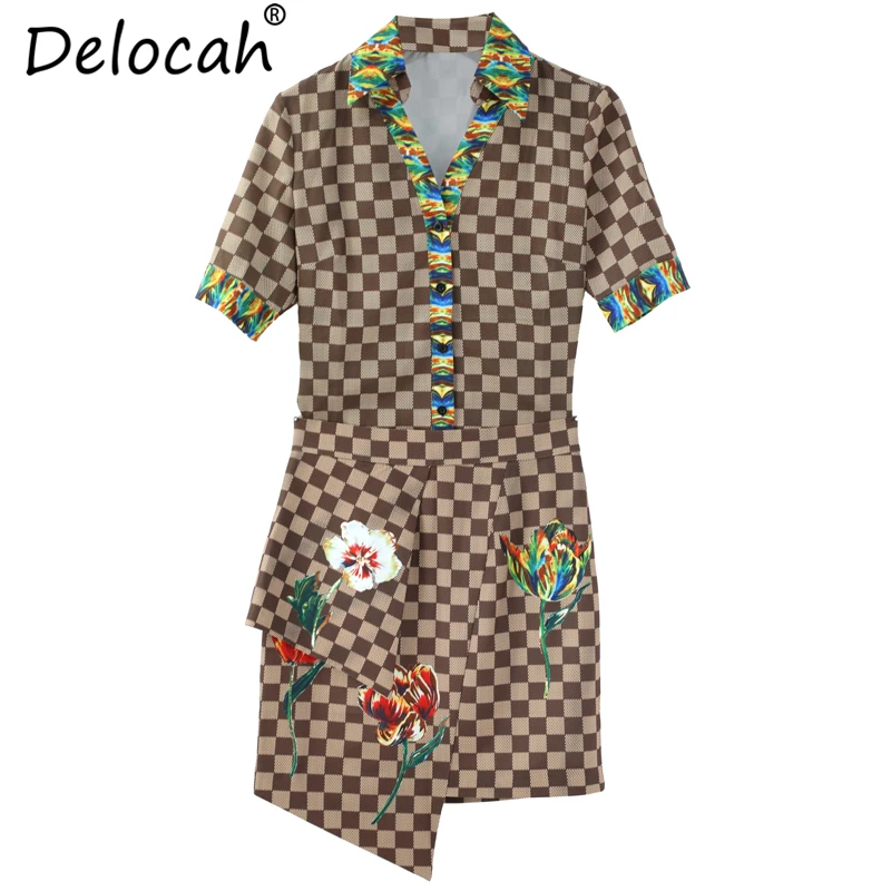 Delocah женские весенне летние костюмы модный Дизайнерский Костюм клетчатые с